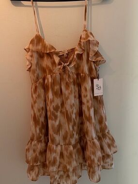 Sincerly Jules Tan & White Tie-Front Ruffle Mini Dress